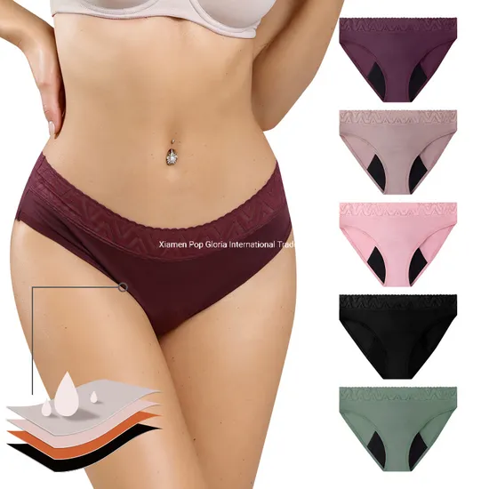 Intiflower H03 Women Period Briefs Panties Lace High Absorbent Overnight Anti